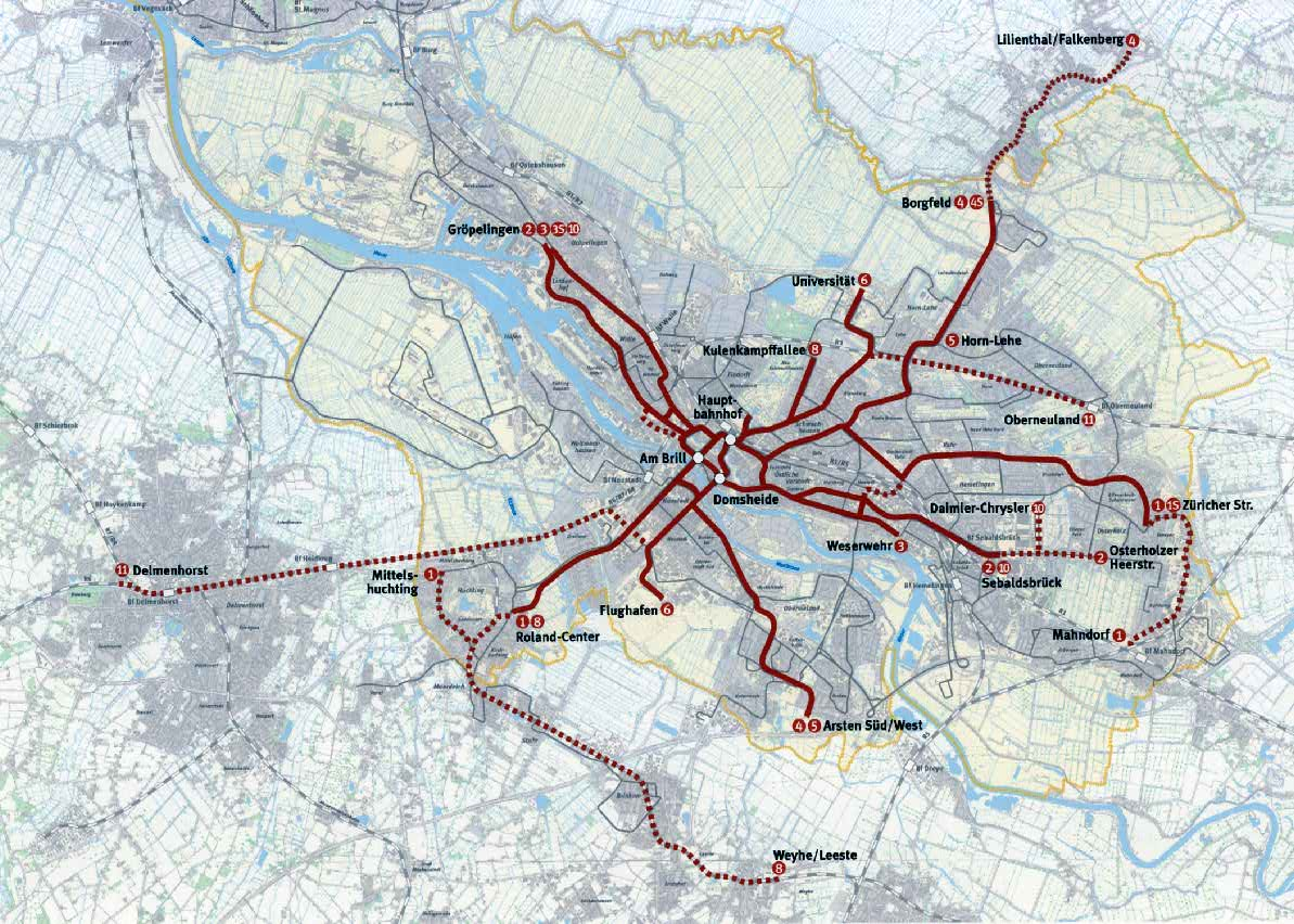 Zielnetz 2010 der Bremer Straßenbahn AG Das Straßenbahnnetz umfasst gegenwärtig 69 km und soll