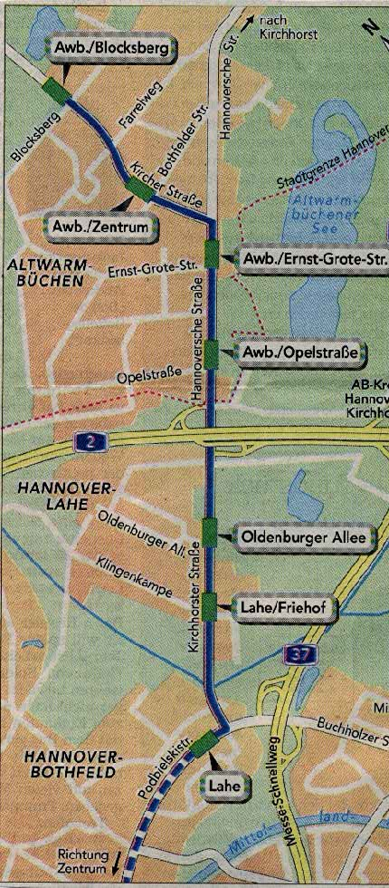 Verlängerung der Stadtbahnlinie 3 von Hannover nach Altwarmbüchen Länge: 4,6 km (davon 2,2 km in der Stadt Hannover und 2,4 km auf dem Gemeindegebiet Isernhagen) Inbetriebnahme: Mai 2006