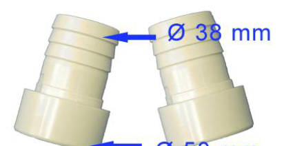3. Möglichkeit mit Schwimmbadschlauch Ø 38 mm / Hartverrohrung mit PVC Rohr Innendurchmesser 50 mm Wenn die Filteranlage über einen Anschluss DA 50 verfügt, (d.h. Der Anschluss hat einen Innendurchmesser von 50 mm) kann mittels einer Klebetülle (Art.