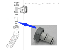 Möglichkeit mit Schwimmbadschlauch Ø 32 mm Wenn die Filteranlage über einen Schlauchanschluss mit einem Durchmesser von 32 mm verfügt, dann kann man mit dem Adapter A (Art.Nr.