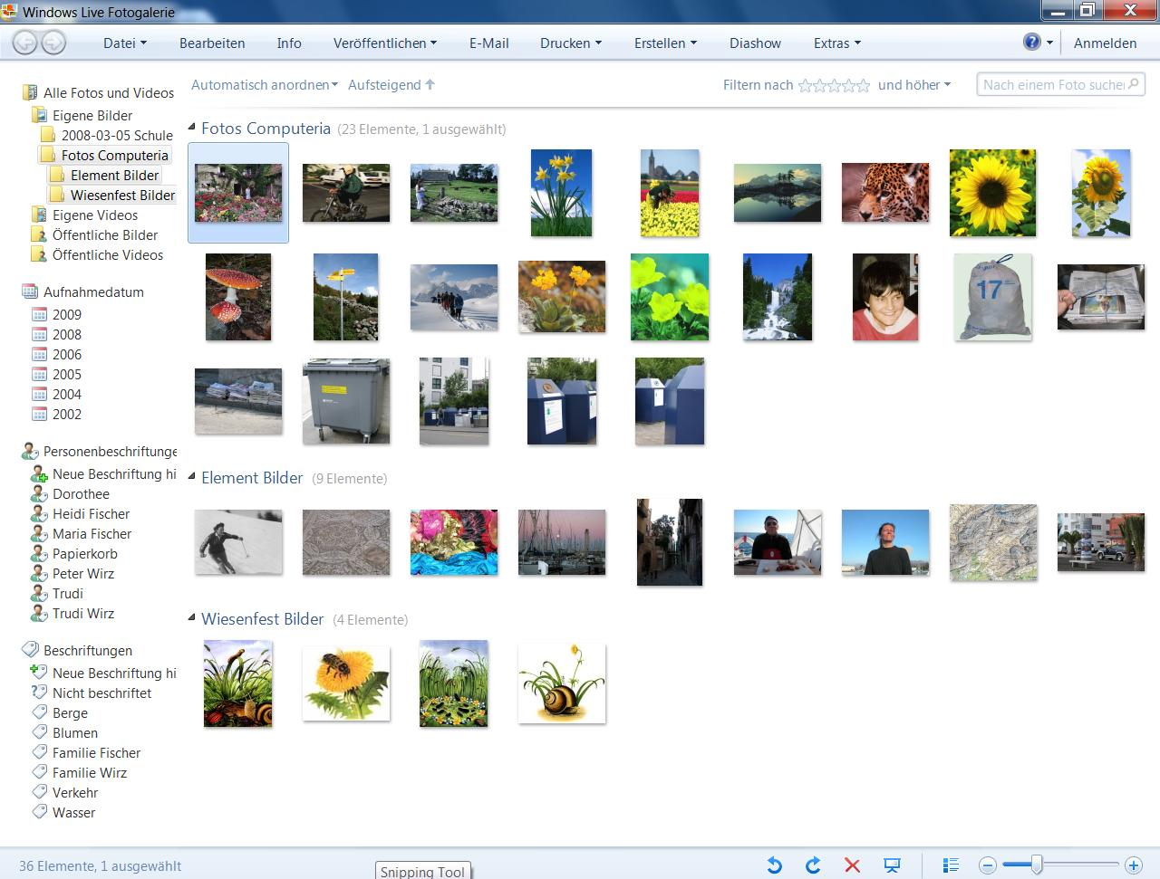 Windows Live Fotogalerie Anzeige nach Ordner Aufnahmedatum Personen Beschriftungen Filtern nach Sternen Kein Katalog,