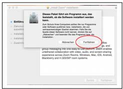 Zoom Installation auf Mac mit Safari oder Firefox Nach dem Öffnen der Seite erscheint die SystemMeldung, dass kein Programm zum Öffnen des Links gefunden wurde.