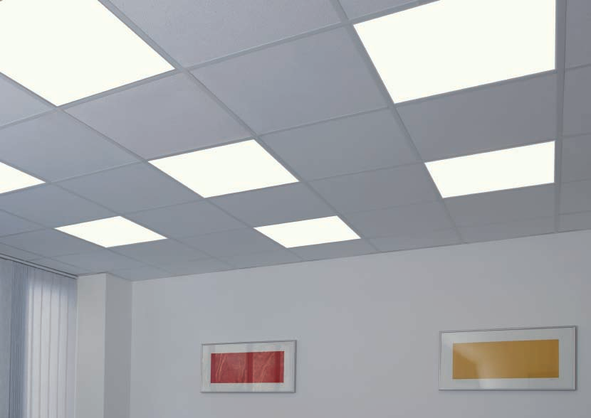 x 605 mm For grid ceilings 625 x 625 mm Suitable for fitting into plasterboard ceilings Acrylic plate white Change of