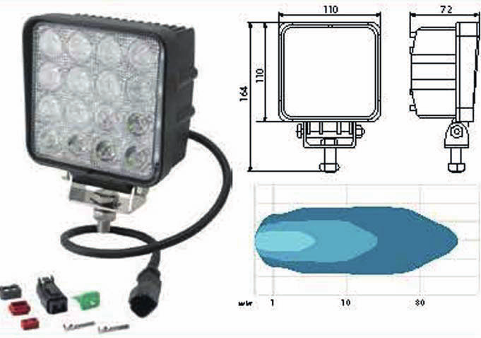 LED Arbeitsscheinwerfer multivolt Type: 16 LED, IP 67, Volt: 10-80, Watt