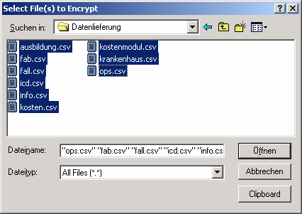 Verschlüsseln der DRG-Daten mit PGP 8.1 Mit dieser Funktion können Dateien verschlüsselt werden: In diesem Beispiel befinden sich die Dateien im Verzeichnis Datenlieferung.