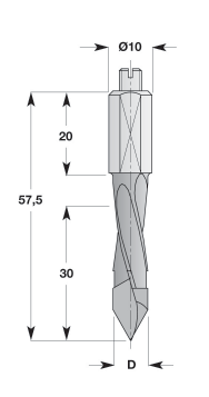 Dübellochbohrer für Durchgangslöcher Dowel drills for through holes Eigenschaften: Premiumqualitätsstahl, HW-massiv-Schneidkopf Zentrierspitze, 2 Schneiden (Z2), 2 negativ angeschliffene Vorschneider