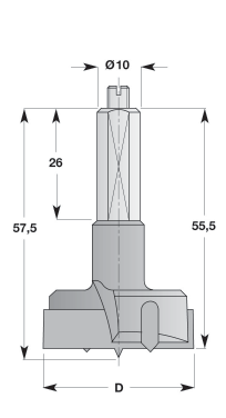 HW Zylinderkopfbohrer Hinge boring bits Eigenschaften: Premiumqualitätsstahl, aus hochwertigem Stahl, HM Zentrierspitze, 2 HM Schneiden (Z2), 2 negativ angeschliffene Vorschneider (V2), Schaft mit