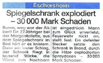 Gefahrstoff auch privat ein Risiko 42-Jähriger bei Verpuffung schwer verletzt Montag 4. Juni 2007, 17:15 Uhr Neukirchen-Vluyn (ddp-nrw).