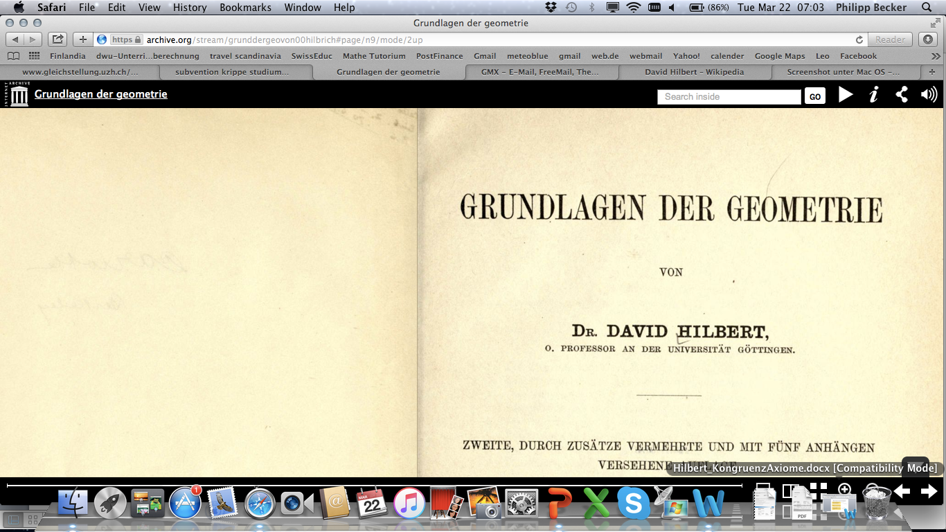 Hilbert s Grundlagen der Geometrie (1899) (1932) Hilbert entwirft für die euklidische