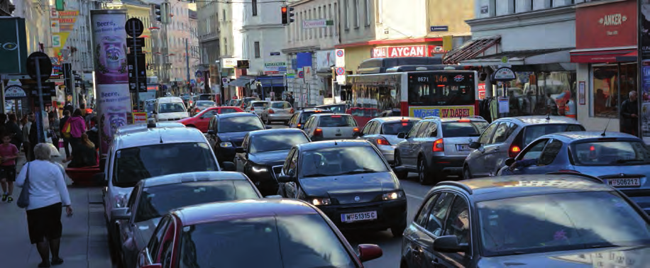 Morgen zu den meist ausgelasteten Buslinien MIV-Verkehrsaufkommens in der Reinprechts- Wiens.