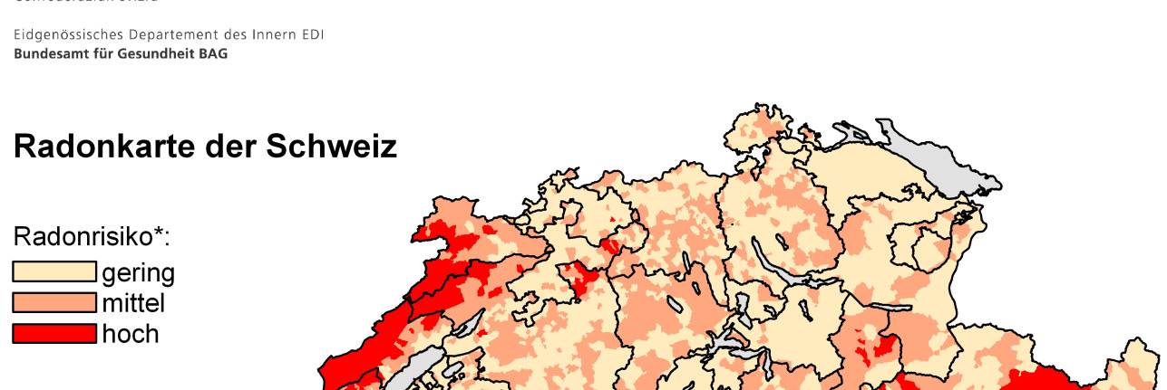 Risikoabschätzung - Radonkarte Einteilung auf Grund der Mittelwerte in den