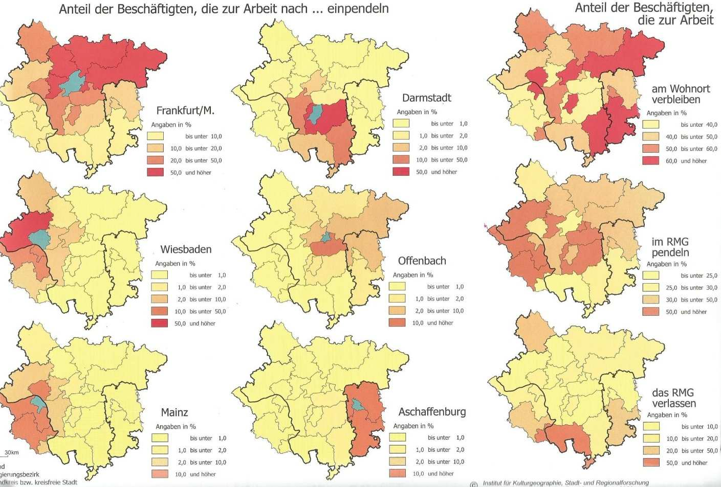 Pendlerbewegungen in einer polyzentrischen Region (Rhein-Main) nach Kreisen Quelle: