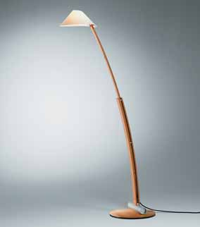 Stehleuchten / Floor lamps 14 BOLINO Design: Domus Team Buche oder Maron-Öl, Aluminium/ beech or maron-oiled, aluminium H 115-150 cm, A 90 cm max.