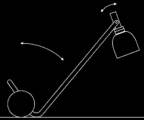 Touchdimmer und Leuchtmittel. / Arm is adjustable in height by moving the aluminium wheels; with touch dimmer and bulb. For export (110/120 V): with hand switch and bulb.