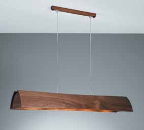 Hochvolt-Halogen mit 4x 40 W, Lieferung inklusive Leuchtmittel. / You can change the light distribution by the moving wooden wings. The maximum length of the suspension is 200 cm.