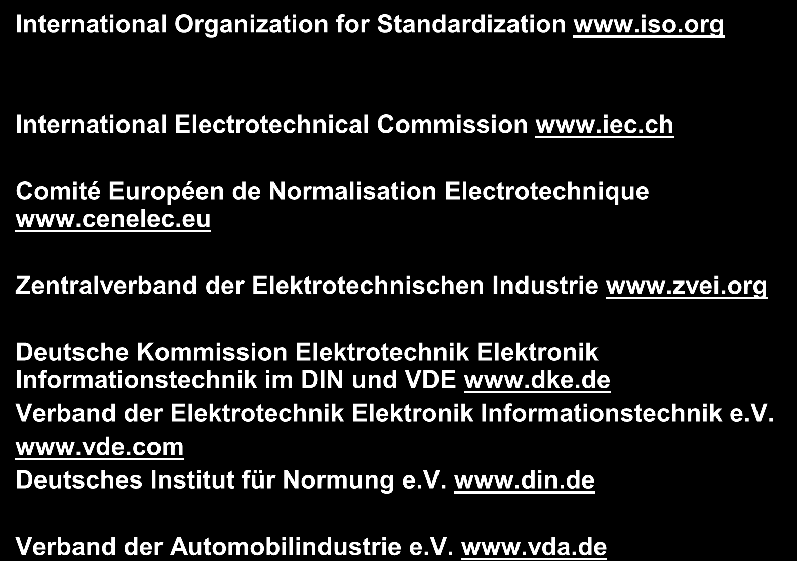 Weltweite Normung / Standards International Organization for Standardization www.iso.