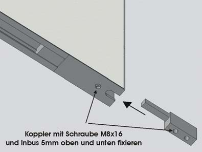 Aufbauschritte In das anzubauende Paneel jeweils oben und unten einen Koppler in die Kammer einschieben und mit