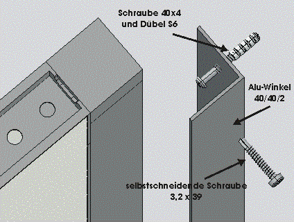 Wandanschluss Aufbauschritte Bei einem Anschluss der Stellwand an ein massives Bauteil 2-3 Löcher mit Schlagbohrer 6mm bohren.