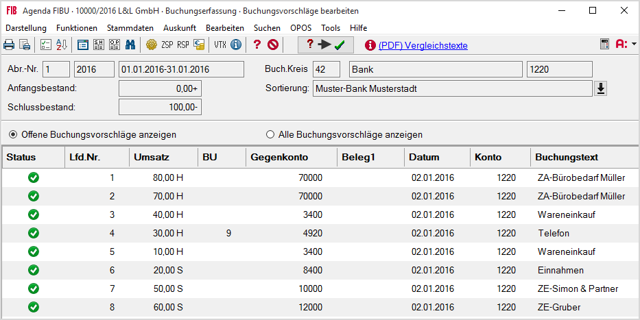 Kontoauszug zuerst nach Haben- und dann nach Sollbeträgen