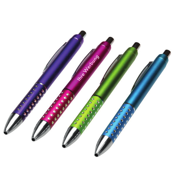 Kugelschreiber Nio Kugelschreiber im Metallic-Design, Schaft aus PVC und Griffzone aus Aluminium. Die Griffzone ist mit angedeuteten Glitzerelementen versehen.