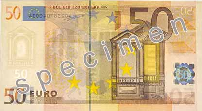 Auf dem Streifen werden das Wort EURO sowie die Wertzahl der Banknote in sehr kleiner Schrift sichtbar.