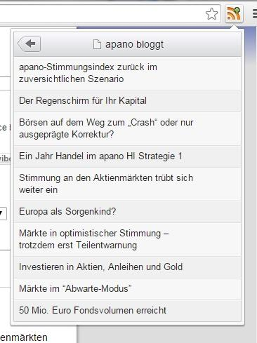 Klicken Sie nun auf den Namen des RSS-Feeds, erhalten Sie eine Auflistung aller Nachrichten des Feeds.