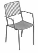 Chair and armchair are stackable. Cushions on request. Kollektion aus extrudiertem und Spritzgussaluminium, bestehend aus Stuhl, Sessel, Hocker und Tischen.