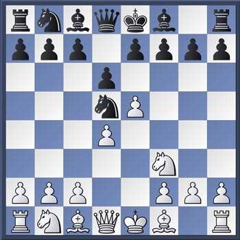 Wahl, entweder mit 2...d5 das Zentrum unter Spannung zu setzen oder mit 2...e5 in die völlig harmlose "Wiener Partie" überzuleiten, was beides lockeren Ausgleich verspricht. 2...Sd5 3.