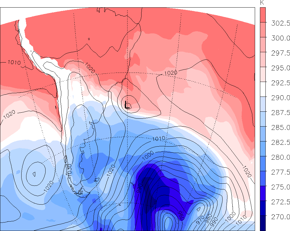 in hpa. renden Zyklone ausdehnt (Abbildung 4.6(b)). In diesem Bereich findet sich ebenfalls ein Niederschlagsgebiet (Abbildung 4.6(c) und 4.6(d)).