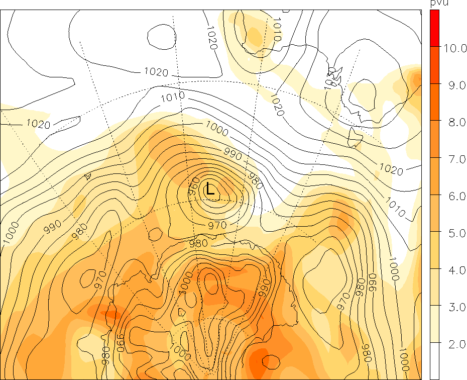 Es kommt zu Wechselwirkungen mit anderen Tiefdruckgebieten im Tiefdruckgürtel vor dem Kontinentalrand.