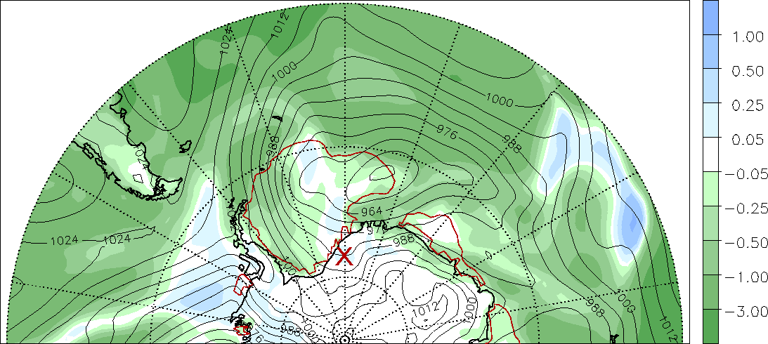 5. Antarktische Abwinde und die Entstehung von Mesozyklonen 55 Latenter Wärmefluss am 14.06.1998 00UTC Latenter Wärmefluss am 17.06.1998 12UTC Sensitiver Wärmefluss am 14.06.1998 00UTC Sensitiver Wärmefluss am 17.