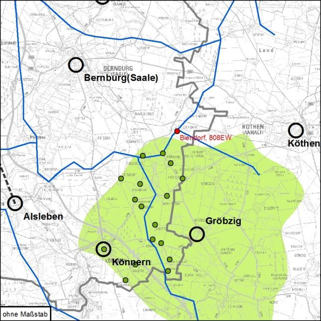 Karte 31: Gröbzig Die Bewohner von Biendorf (808 Einwohner) sind in 11 Minuten mit der Bahn in Bernburg.