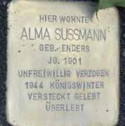 Stolperstein für Alma Sussmann, geb. Enders Alma Enders wurde am 5.12.1901 in Rosbach-Seifen geboren.