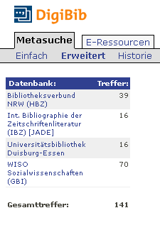 Digitale Bibliothek 39 Treffer für Bücher, die in Bibliotheken in NRW vorhanden sind 16 Nachweise für