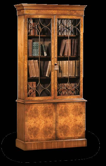 4 DOOR BOOKCASE with Georgian cornice and 11 pane door barring W201cm/79" x D43cm/17" x H213cm/84" Glass shelves, lights and moire (GLM) are optional