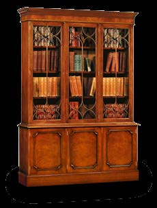 door bookcase W160cm/63" 06. DISPLAY CABINET with Satin inlay, Georgian cornice and Sheraton door barring Glass shelves, lights and moire (GLM) W87cm/35" x D49cm/19" x H190cm/75" 07.