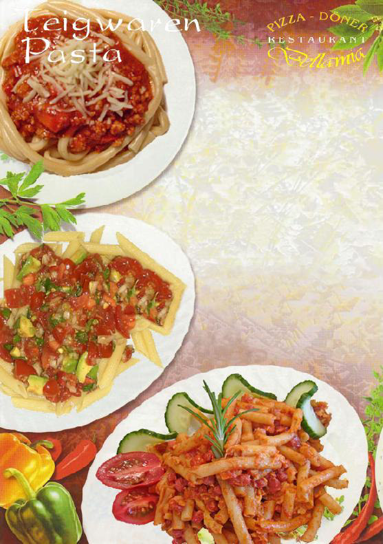 200 - Spaghetti nach Art des Hauses in Tomatenrahmsauce mit Champignons und Hühnerstreifen 201 - Spaghetti Bolognese mit ital.