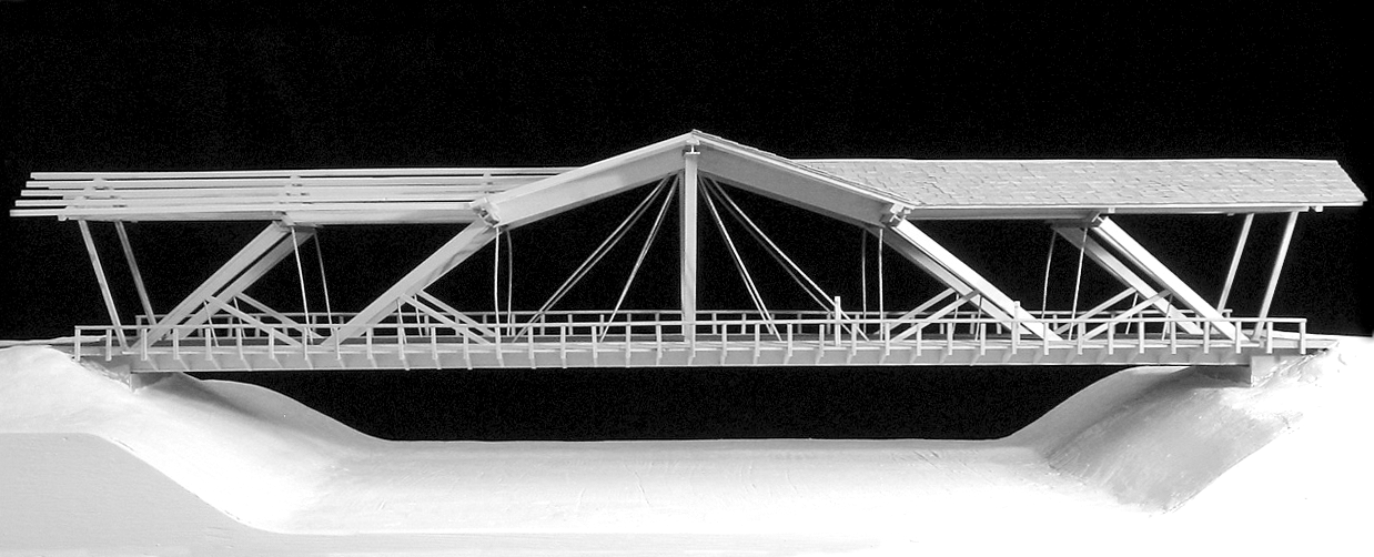 Abb. 12: Modell der Schwerverkehrsbrücke bei Kössen Dadurch eröffnen sich dem Holzbau bei Brücken neue Dimensionen und mehr Wettbewerbsfähigkeit.