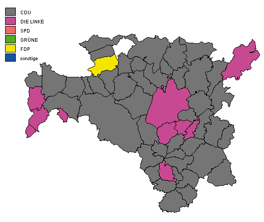 Wahlkreis 12 Schmalkalden-Meiningen I Die Landtagswahl 2009 im Wahlkreis Schmalkalden-Meiningen I Gewinnerpartei (Erststimme) nach Gemeinden *) CDU DIE LINKE SPD GRÜNE FDP sonstige Wahlergebnisse