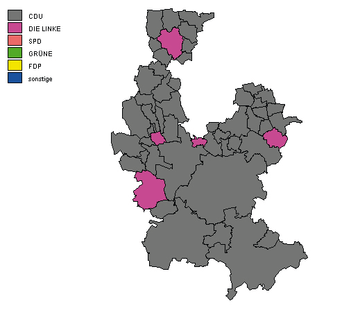 Wahlkreis 30 Weimarer Land I/Saalfeld-Rudolstadt III Die Landtagswahl 2009 im Wahlkreis Weimarer Land I/Saalfeld-Rudolstadt III Gewinnerpartei (Erststimme) nach Gemeinden CDU DIE LINKE SPD GRÜNE FDP