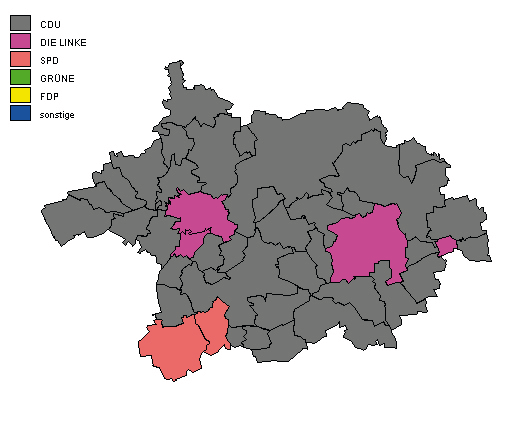 Wahlkreis 36 Saale-Holzland-Kreis II Die Landtagswahl 2009 im Wahlkreis Saale-Holzland-Kreis II Gewinnerpartei (Erststimme) nach Gemeinden CDU DIE LINKE SPD GRÜNE FDP sonstige Wahlergebnisse