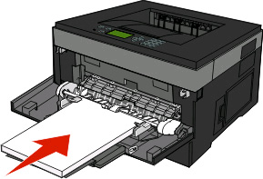 Legen Sie Papier, Folien und Karten mit der empfohlenen Druckseite nach unten und der Oberkante voraus in den Drucker ein.