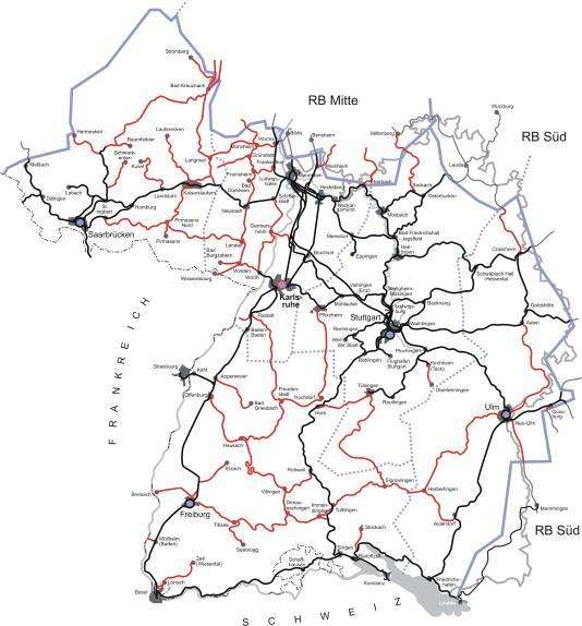 Übersichtskarte DB Netz AG Regionalbereich Südwest RB Südwest 4.434 Streckenkilometer 8.500 Züge pro Tag ca.
