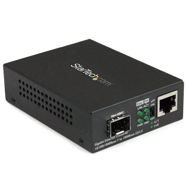 Gigabit Ethernet Glasfaser Medienkonverter mit offenem SFP Steckplatz Product ID: MCM1110SFP Dieser LWL-Medienkonverter ist eine einfache, kostengünstige Methode zur Erweiterung Ihres Netzwerks über