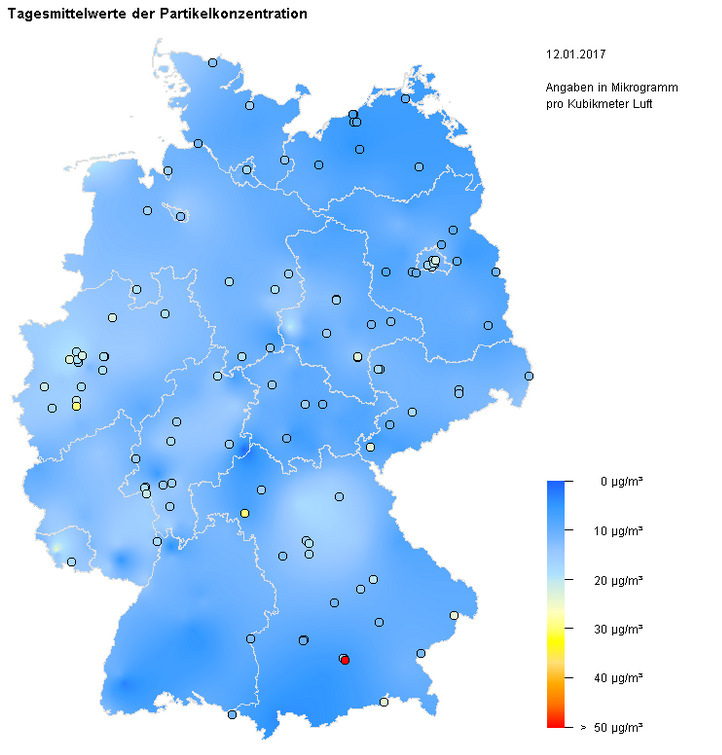 Feinstaubbelastung in Deutschland und Stuttgart Den Effekt der Stauung sieht man deutlich in den Kartendarstellungen für den Feinstaub der Klasse PM10, die das Umweltbundesamt für jeden Tag erstellt.