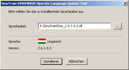 Abbildung 1: Start des Language Update Tool Mit dem Language Update Tool ist es möglich neue Sprachpakete in das Produkt SinuTrain einzubringen (siehe Abbildung 2).