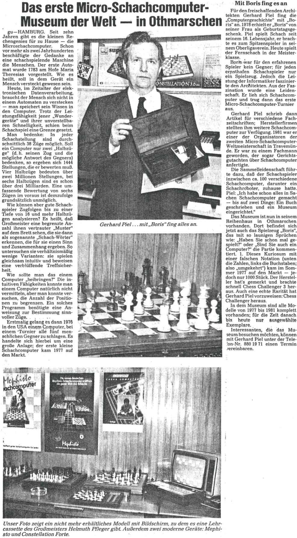 Das erste Micro-Schachcomputer-Museum der Welt Othmarschen (Quelle: