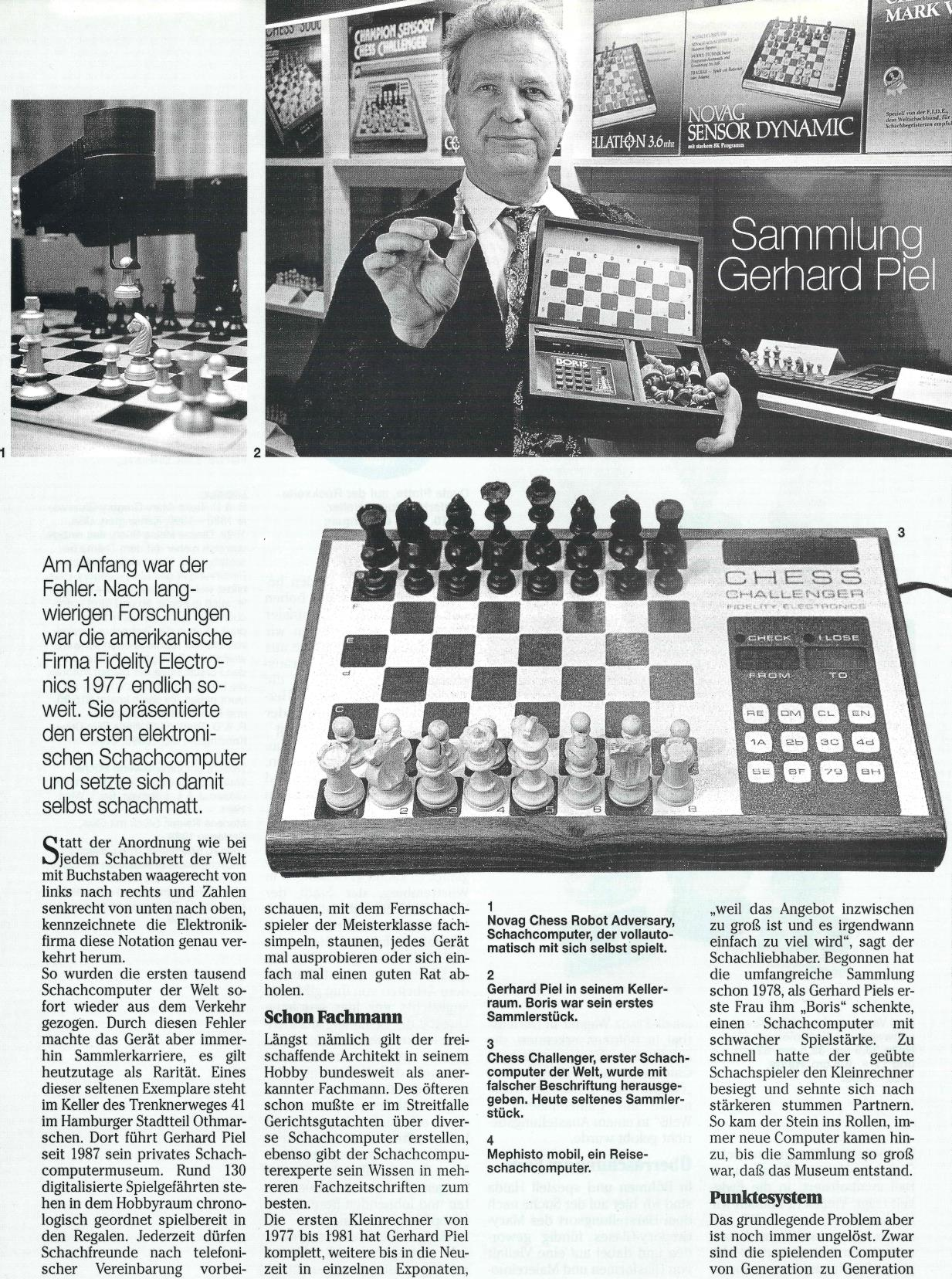 Bericht über Sammler Gerhard Piel Schachcomputermuseum (Quelle: Zeitschrift