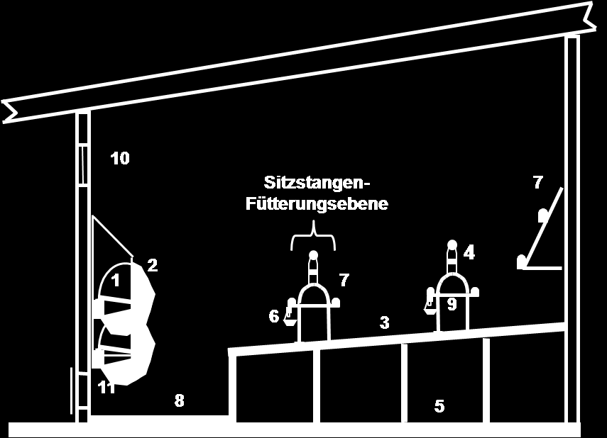 Haltungssystem: Bodenhaltung mit Volierenständern (Rostvoliere) Nr.