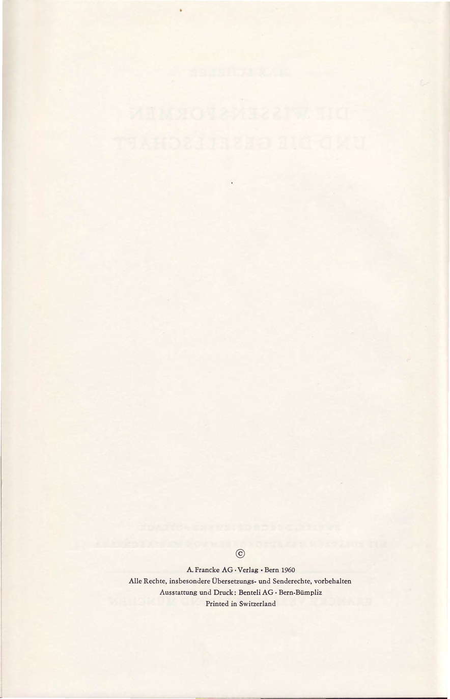 A. Francke AG Verlag Bern 1960 Alle Rechte, insbesondere Übersetzungs- und
